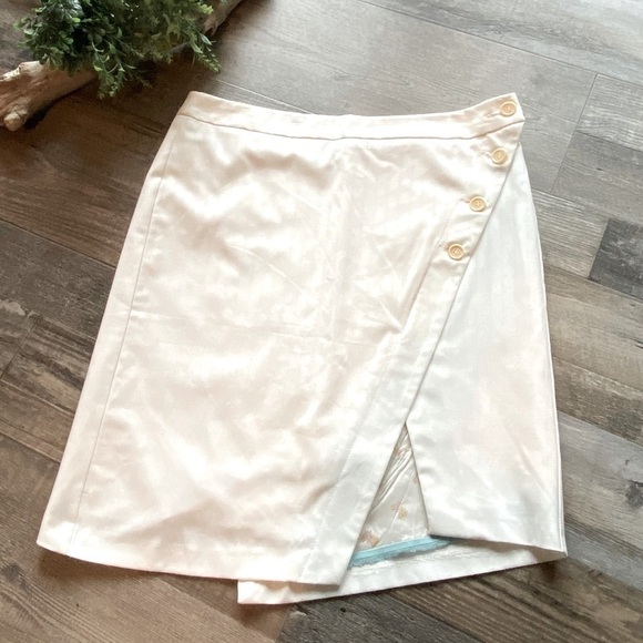 SISLY Asymmetric Pencil Skirt with Buttons, Soft White w/ Tonal Pinstripes - Picture 1 of 15